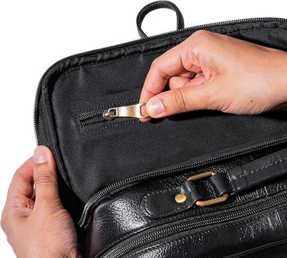 15.6" Luxury Black Leather Laptop Backpack for Men & Women. Leather Bag for Professional Use in Office & Business