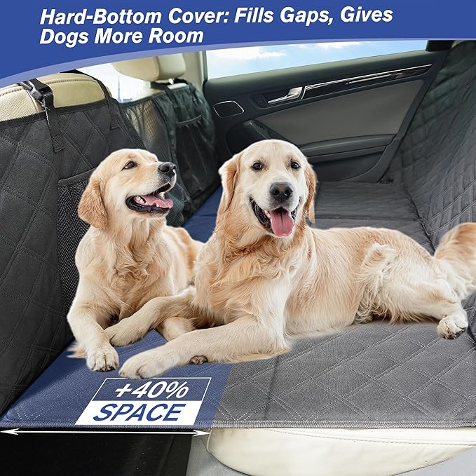 Back Seat Extender for Dogs- Hard Bottom Car Seat Cover for Pets, Heavy-Duty 900D Waterproof Non-Slip Dog Hammock for Most Cars, SUVs, & Small Trucks (Black, Regular)
