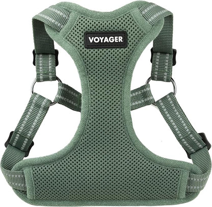 Best Pet Supplies Voyager Mesh Dog Breathable Harness Reflective Stitching, All Weather Adjustable for Walking Training, or Running - Heavy Duty & Durable, Moss Green, XL