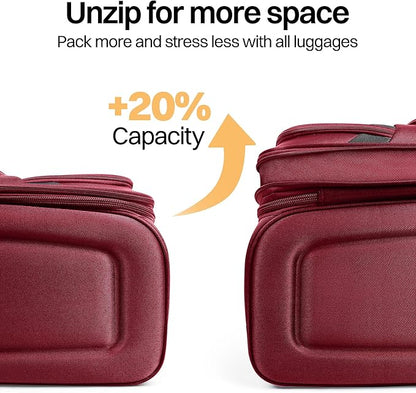 28" Large Softside Expandable 15% Checked Luggage with Double Spinner Wheels LOCK,Lightweight Travel Suitcase for Men/Women（Burgundy-Grey,28in）