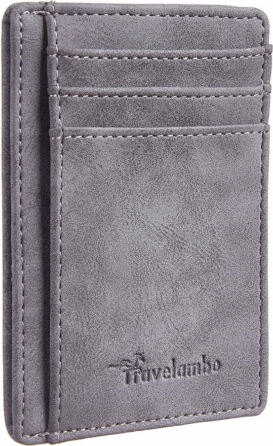 Travelambo Slim Wallet Front Pocket Minimalist Leather RFID Blocking Medium Size
