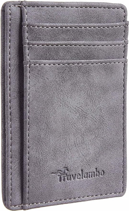 Travelambo Slim Wallet Front Pocket Minimalist Leather RFID Blocking Medium Size