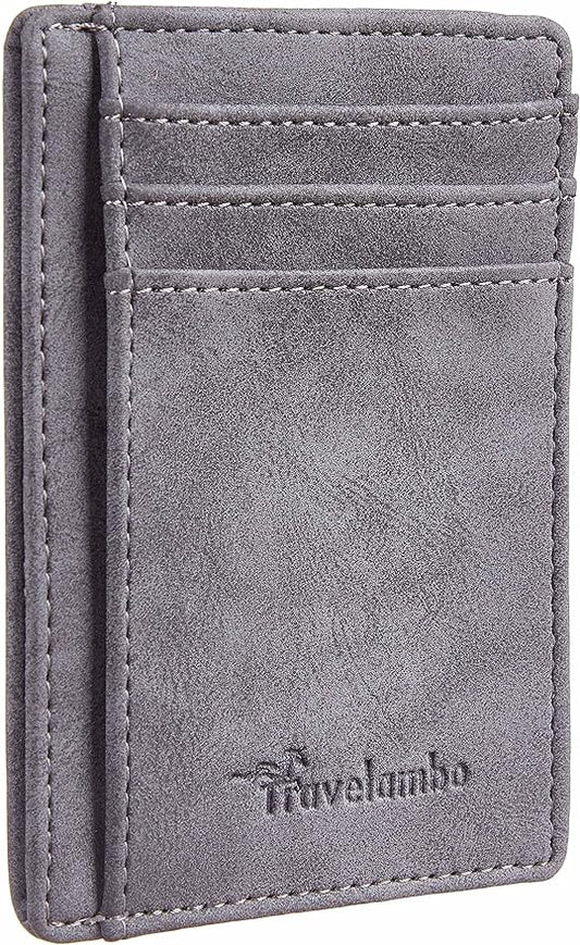 Travelambo Slim Wallet Front Pocket Minimalist Leather RFID Blocking Medium Size