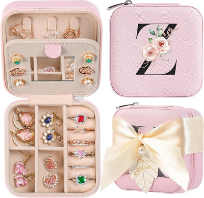 AYGXU Travel Jewelry Box for Women and Girls - Small Case With Initial A-Z - Teacher Gifts