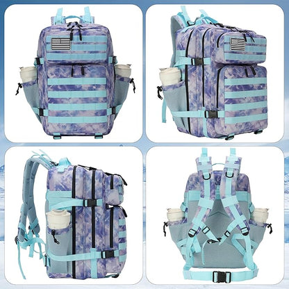 45L Tactical Assault Backpack 3 day assault pack with Molle Waterproof backpack Rucksack for Tactical Backpacks (Blue Tie-Dye)