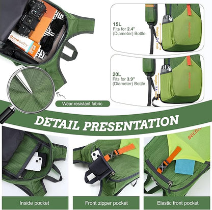 15L Small Hiking Backpack for Men Women Foldable Packable Back Pack Ultralight Hiking Daypack for Travel Camping Outdoor, Olive Green