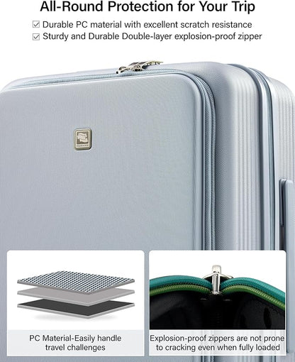 Hanke Expandable 28 Inch Luggage with Spinner Wheels Top Opening Travel Luggage Hard Shell Rolling Suitcases Large Lightweight Checked Luggage with Cup Holder(Grey)