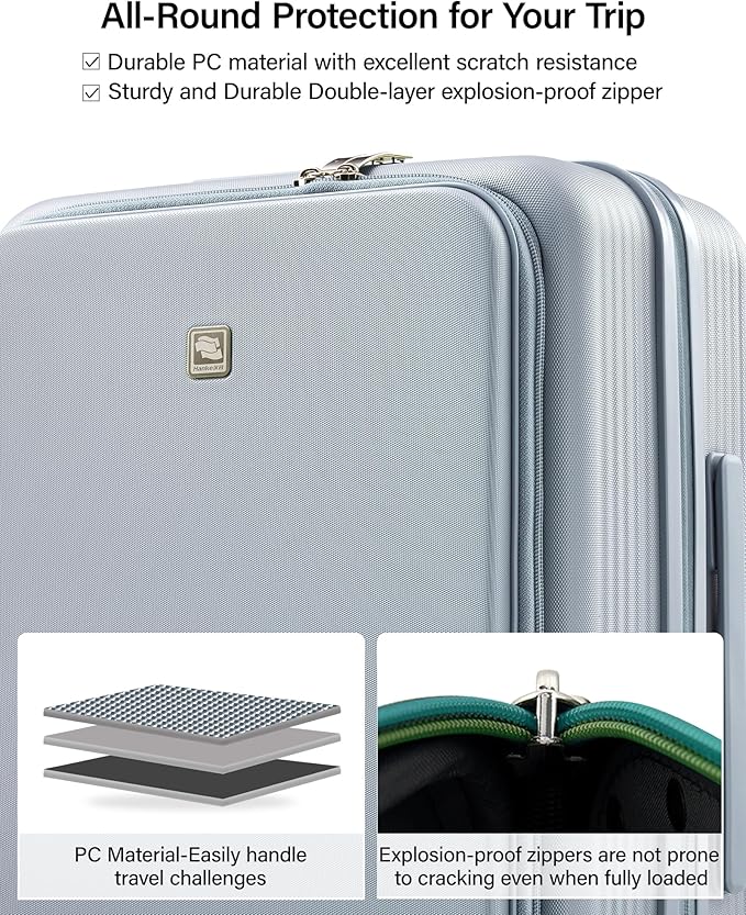 Hanke 24Inch Expandable Luggage Top Opening Medium Checked Luggage Hard Shell Suitcases with Wheels Travel Luggage Rolling Suitcase with Cup Holder(Grey)