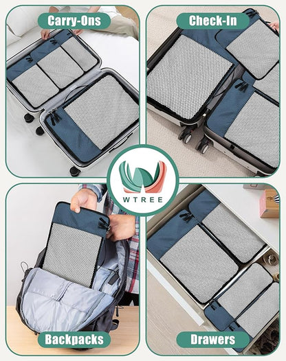 4-Piece Packing Cubes Travel Accessories Set for Suitcases - Luggage Organizer Bags with Double Zipper - Mesh Top - Small/Medium/Large/Slim - Dark Blue