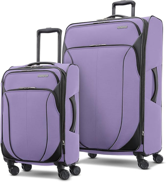 American Tourister 4 KIX 2.0 Softside Expandable Luggage with Spinners, Digital Lavender, 2PC SET (Carry-on/Large)