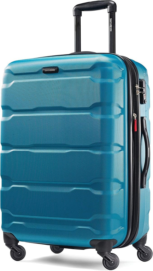 Samsonite Omni PC Hardside Expandable Luggage with Spinner Wheels, Caribbean Blue, Checked-Medium 24-Inch