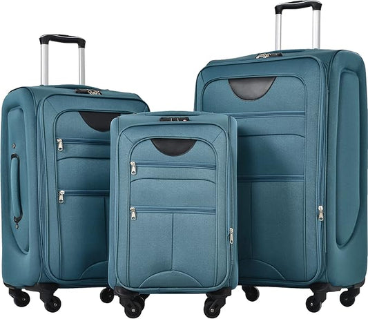Luggage Sets 3 Piece Softside Expandable Lightweight Durable Softshell Suitcase Sets Spinner Wheels TSA Lock