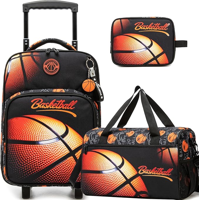 Kids Basketball Luggage with Wheels Suitcases Travel Softside Suitcases 16" Carry on Suitcase with Duffle Bag Luggage Sets Airline Approved