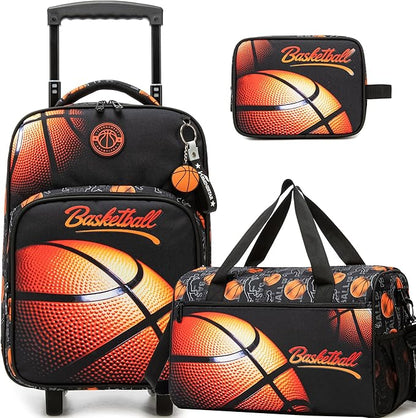 Kids Basketball Luggage with Wheels Suitcases Travel Softside Suitcases 16" Carry on Suitcase with Duffle Bag Luggage Sets Airline Approved