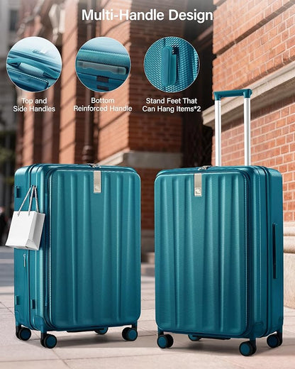 Hanke 26 Inch Expandable Luggage Top Opening Checked Bag Luggage Hard Shell Suitcases with Wheels Lightweight Travel Luggage Heavy Duty Luggage Suitcase with Lock for Woman Men-Caribbean Blue