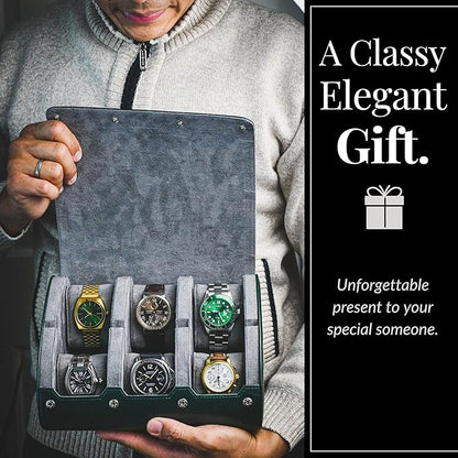 6 watch box display case for men - Travel Case - Royal Green