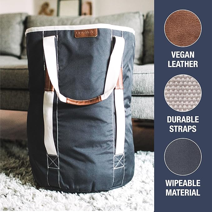 CleverMade Laundry Backpack Duffel Bag with Shoulder Straps - 62L / 16 Gal XL,Gray Shadow Gray,Drawstring Closure for Travel Clothes Gym College Dorm