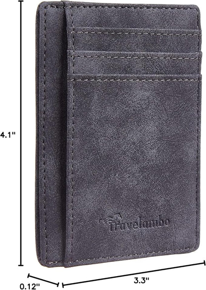 Travelambo Slim Wallet Front Pocket Minimalist Leather RFID Blocking Medium Size
