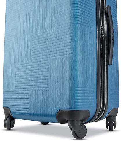 American Tourister Stratum XLT Expandable Hardside Luggage with Spinner Wheels, Blue Spruce, Checked-Medium 24-Inch