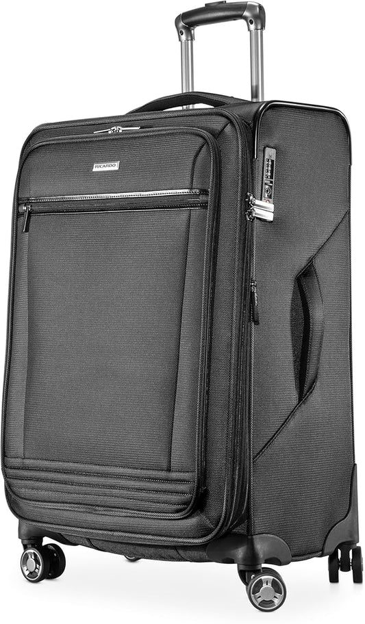 Ricardo Beverly Hills Avalon Softside Medium Check-In Luggage Made with Sustainable 100% Recycled PET (rPET), Lightweight, Eco-Friendly Travel, Expandable, Dual Spinner Wheels, Black, 24-inch