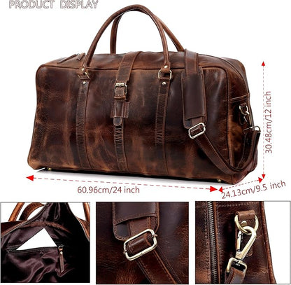 Leather Duffle bag Travel Weekender Bag Carry on Overnight Bag Gym Sports Duffel bag Luggage Bag for Men and Women