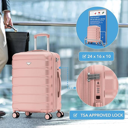 Flight Knight 24x16x10 Expandable Carry On Suitcase Hardside TSA Lock USB C Lightweight Luggage Silent Double Spinner Wheels Maximum Overhead Carry-On Bag For Virgin & South West Approved Airlines