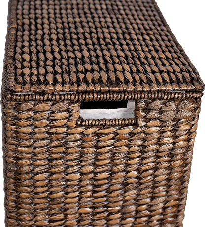 BIRDROCK HOME Oversized Dual Hampers with Lid - Handwoven Natural Seagrass Fiber Compartment Laundry Hamper w/Dual Removable Liners Bag - Split/Two Side Basket for Dirty Laundry, Clothes - Brown Wash