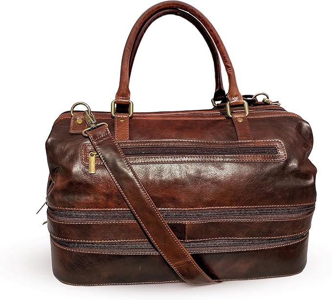 Leather Duffle Adventure Bag Weekender Travel Luggage with Shoe Compartment