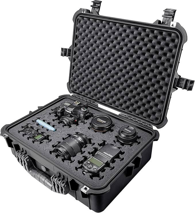 Eylar 20" Large Hard Case Equipped With Ragar Reconfigurable & Reusable XP Crosslinked Foam Insert, Waterproof, Shockproof For Equipment, Drones And Cameras (2 Ragar Layers) (Black)