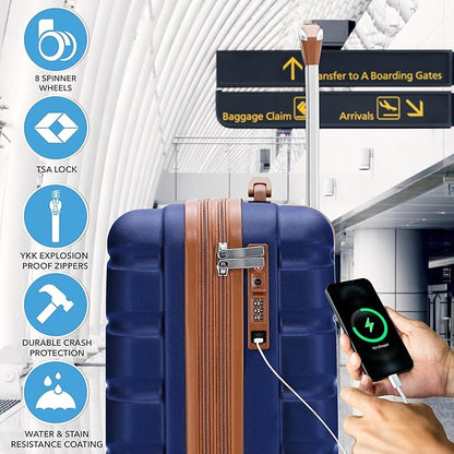 Flight Knight 21.5x15.5x9" Expandable Carry On Suitcase Hardside TSA Lock & USB C Port Lightweight Luggage Silent Double Spinner Wheels Maximum Canada Air Overhead Carry-On Bag Many Airlines Approved