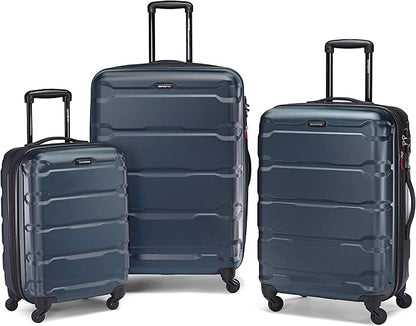 Samsonite Omni PC Hardside Expandable Luggage with Spinner Wheels, Teal, Checked-Large 28-Inch