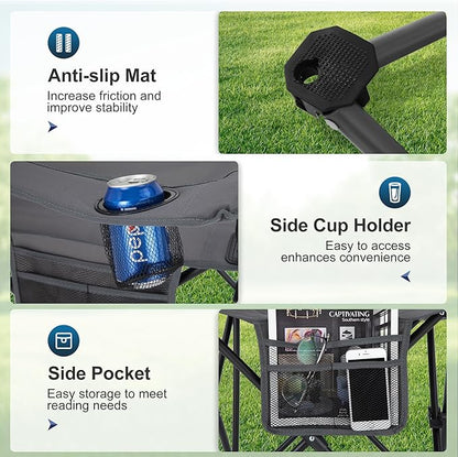 LET'S CAMP Camping Chair 2 Pack Folding Chair with 3-Can Cooler Bag Portable Lawn Chair with Cup Holder,Storage Pocket, Supports 225LBS, Collapsible Chair for Camp, Beach, Picnic (Grey)