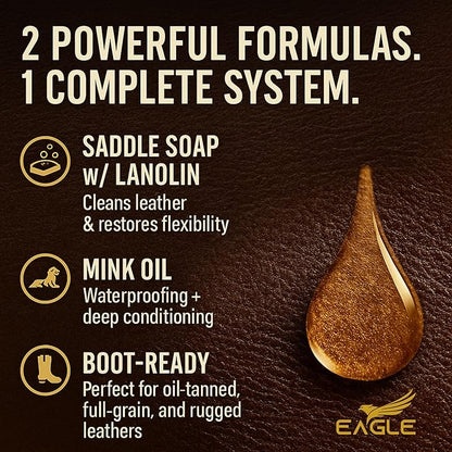 Leather Boot Care Kit – Mink Oil, Saddle Soap for Leather, Applicators & Cloth – Leather Care Kit, Boot Leather Care Kit, Leather Shoe Care Kit for Cowboy Boots, Work Boots, Shoes, and Tack