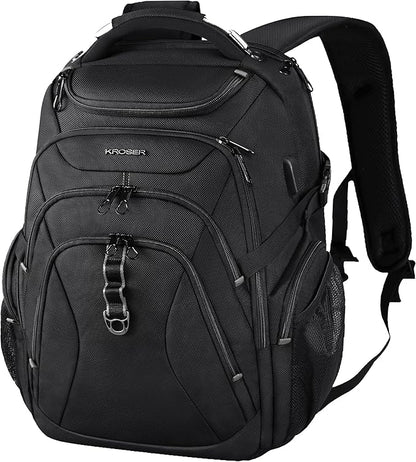 KROSER Travel Laptop Backpack 18.4 Inch XXXL Gaming Backpack with Hard Shell Saferoom RFID Pockets Water-Repellent Business College Daypack Stylish Laptop Bag for Men/Women-Black