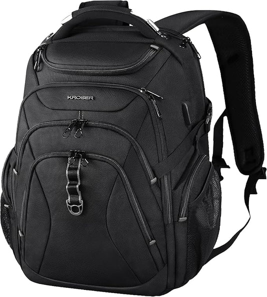 KROSER Travel Laptop Backpack 18.4 Inch XXXL Gaming Backpack with Hard Shell Saferoom RFID Pockets Water-Repellent Business College Daypack Stylish Laptop Bag for Men/Women-Black