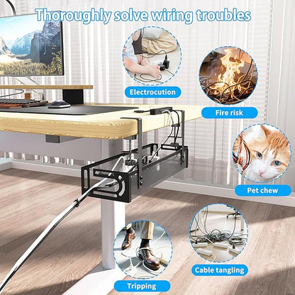 No Drill Under Desk Cable Management Tray, SONATURE 25.3" Cord Organizer for Table, Clamp Mount Desk Cable Management, Premium Carbon Steel Cable Organizer for Office, Home (Black)