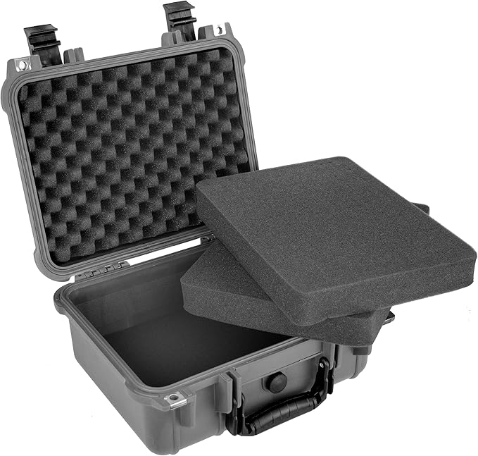 Eylar Protective Gear and Camera Hard Case with Custom Logo Plate, Waterproof & Shockproof w/Foam TSA Approved 13.37 Inch 11.62 Inch 6 Inch (Gray)