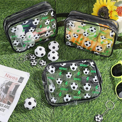 12 PCS Soccer Gift Accessories Bags Soccer Cosmetic Bags Goodie Snack Makeup Pouch Bag Waterproof Clear PVC Travel Bag with Zipper for Girls Team Gifts Valentine Player Sport Party Favors