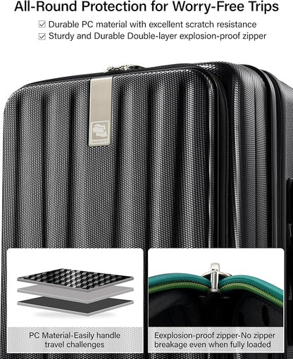 Hanke 26 Inch Expandable Luggage Top Opening Checked Bag Luggage Hard Shell Suitcases with Wheels Lightweight Travel Luggage Heavy Duty Luggage Suitcase with Lock for Woman Men-Jet Black