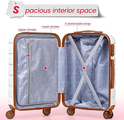 AnyZip Luggage Sets 3 Piece Hardshell Suitcase Set PC ABS Lightweight Travel Suitcases with 4 Double Spinner Wheels TSA Lock 20 24 28 Inch White Brown