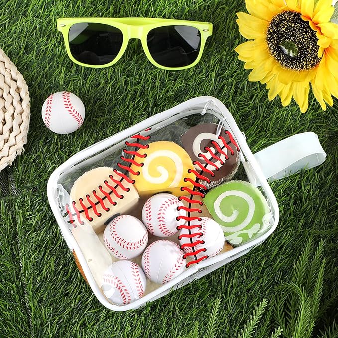12 PCS Baseball Cosmetic Bags Baseball Gift Accessories Bags Goodie Snack Makeup Pouch Bag Waterproof Clear PVC Travel Bag with Zipper for Girls Valentine Team Gifts Player Sport Party Favors