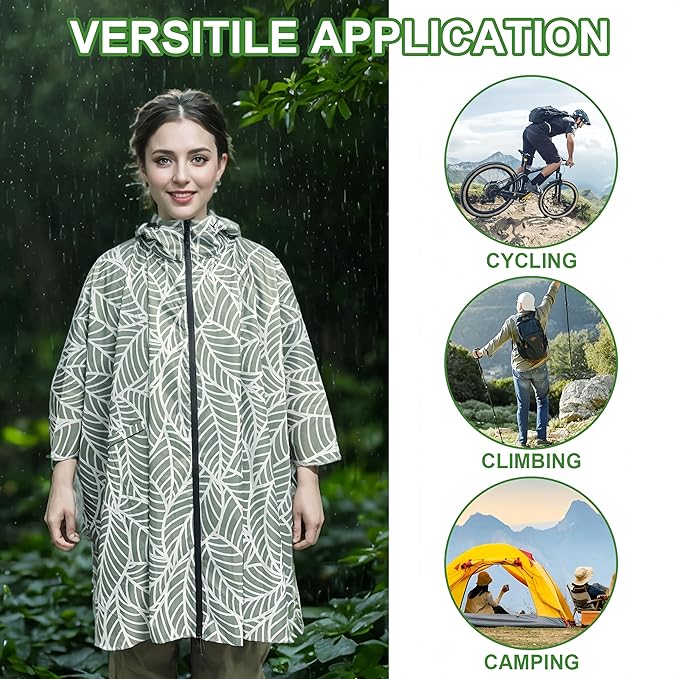 Hooded Rain Ponchos for Adult - Rain Coat and Rain Jacket with Waterproof Pocket and Zipper