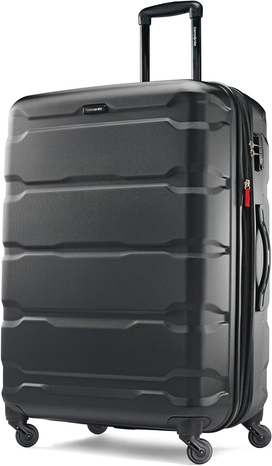 Samsonite Omni PC Hardside Expandable Luggage with Spinner Wheels, Black, Checked-Large 28-Inch