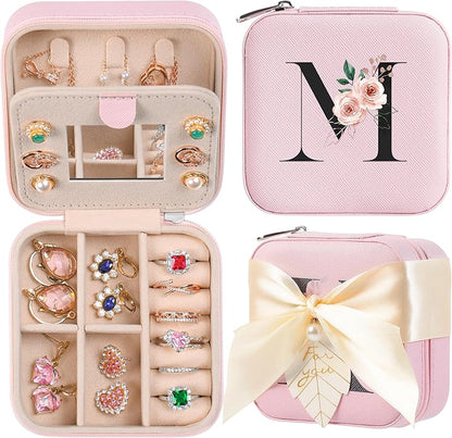 AYGXU Travel Jewelry Box for Women and Girls - Small Case With Initial A-Z - Teacher Gifts