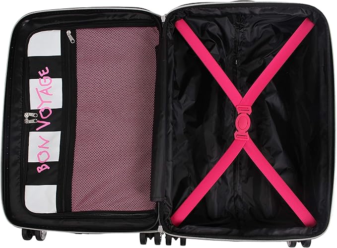 Betsey Johnson Designer Luggage Collection - Expandable 3 Piece Hardside Lightweight Spinner Suitcase Set - Travel Set includes 20-Inch Carry On, 26 inch and 30-Inch Checked Suitcase (Chevron Hearts)