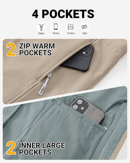Outdoor Ventures Women's Lightweight Waterproof Fleece Lined Hooded Softshell Rain Jacket, Warm Windbreaker Long Coat
