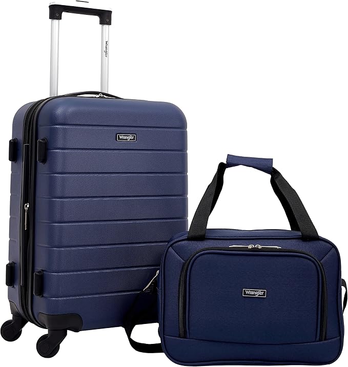 Wrangler Smart Luggage Set with Cup Holder and USB Port, Navy Blue, 2 Piece