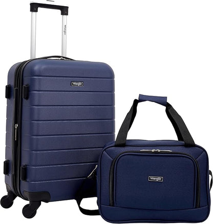 Wrangler Smart Luggage Set with Cup Holder and USB Port, Navy Blue, 2 Piece