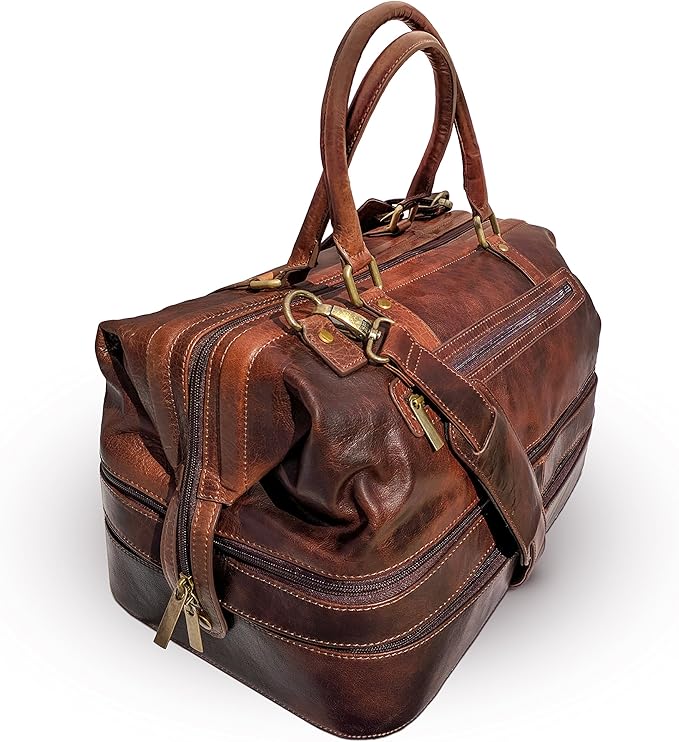 Leather Duffle Adventure Bag Weekender Travel Luggage with Shoe Compartment
