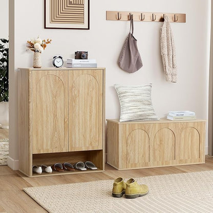 Tall and Large Shoe Storage Cabinet Set of 2 with Doors and Adjustable Shelves, 5-Tier Modern Shoe Rack Cabinet Storage for Entryway, Entrance, Hallway, Foyer/Kitchen Sideboard - Natural
